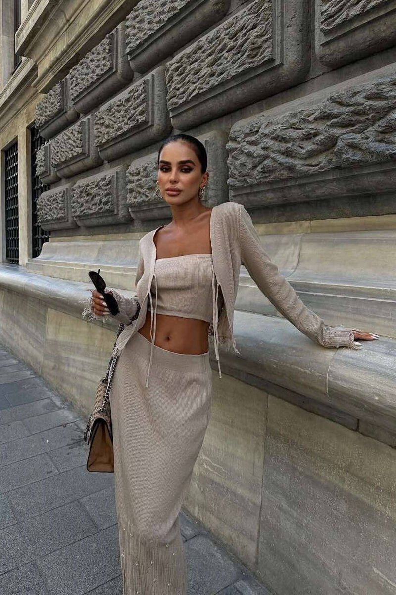SHINING ONE COLOR THREE PIECE WOMAN SET BEIGE/BEZHE - 5