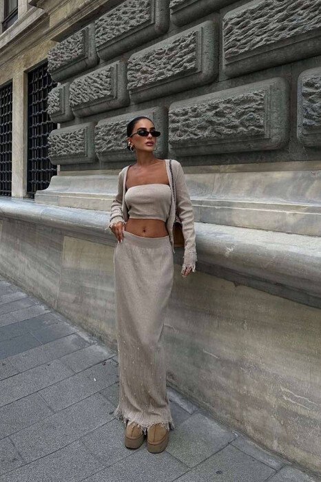 SHINING ONE COLOR THREE PIECE WOMAN SET BEIGE/BEZHE - 6
