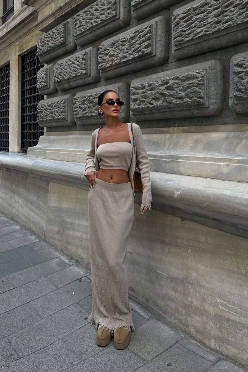 SHINING ONE COLOR THREE PIECE WOMAN SET BEIGE/BEZHE - 6