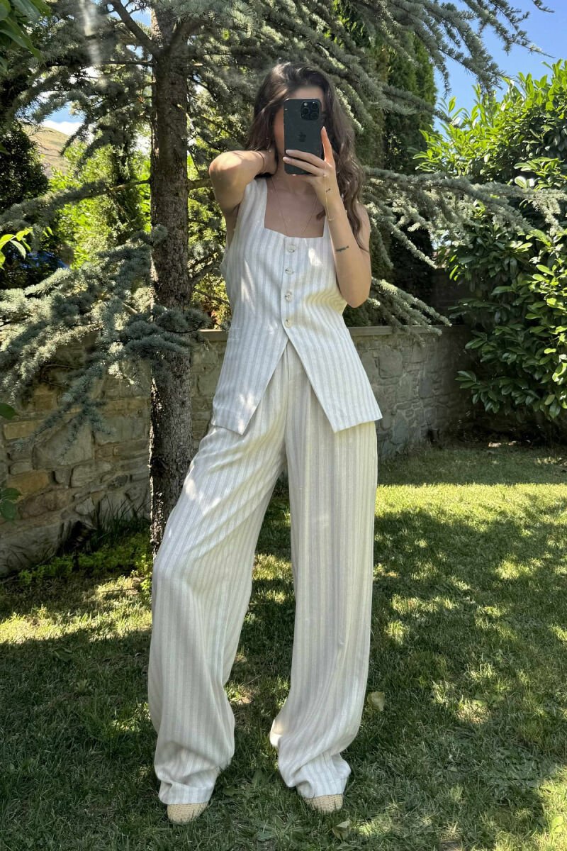 SET ME VIJA JELEK+PANTALLONA PËR FEMRA NË NGJYRËN KREM - 3