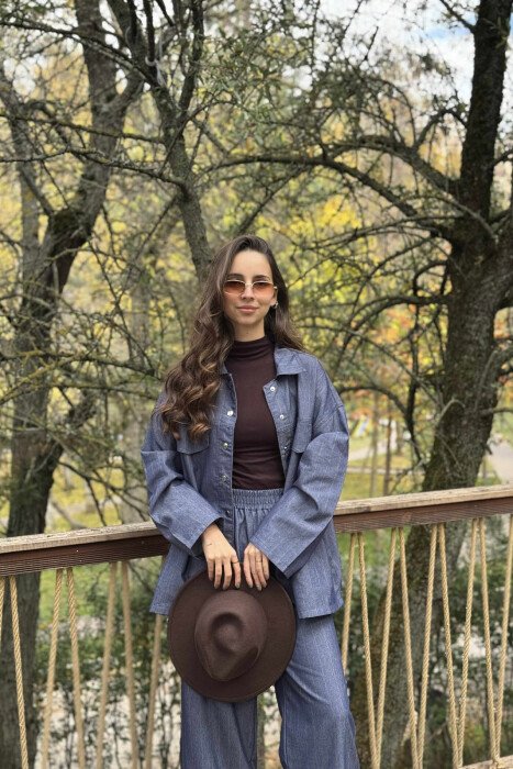 SET ME VIJA ME DETAJIN E XHEPAVE KËMISHË + PANTALLONA PËR FEMRA NË NGJYRËN BLU - 8