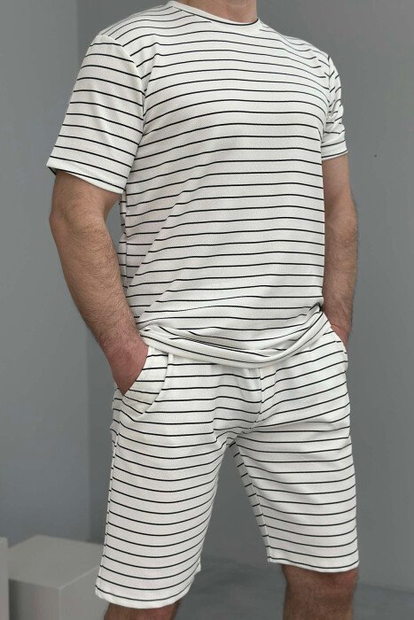 SET ME VIJA T-SHIRT+TUTA TË SHKURTRA PËR MESHKUJ NË NGJYRËN BLU DHE E BARDHË - 2