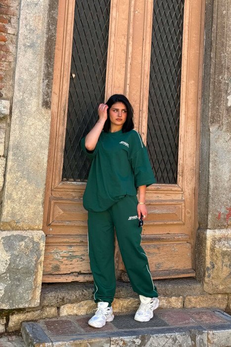 SET NJE NGJTRESH T-SHIRT ME SHKRIME + TUTA PER FEMRA NE NGJYRE JESHILE - 3
