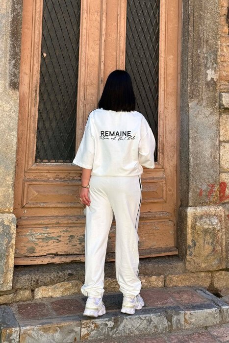 SET NJE NGJTRESH T-SHIRT ME SHKRIME + TUTA PER FEMRA NE NGJYRE TE BARDHE - 4
