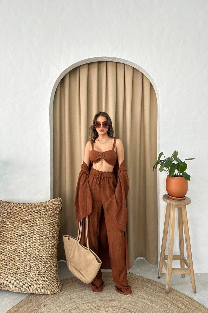SET NJE NGJYRESH TRE PJESESH PER FEMRA NE NGJYRE KAFE - 4