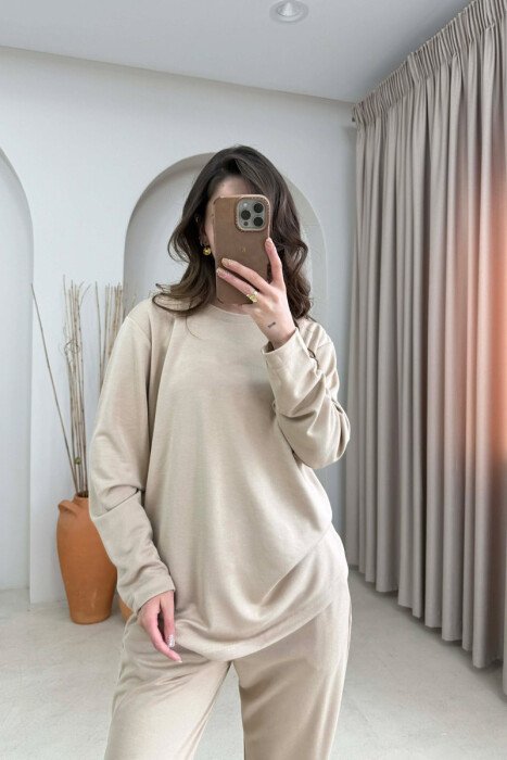 SET NJE NGJYRESH BLUZE + TUTA PER FEMRA NE NGJYRE BEZHE - 5