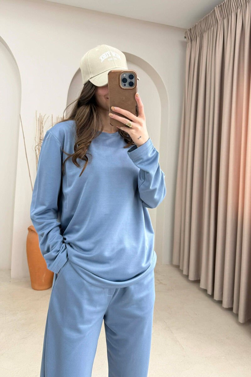 SET NJE NGJYRESH BLUZE + TUTA PER FEMRA NE NGJYRE BLU TE ZBARDHUR - 2