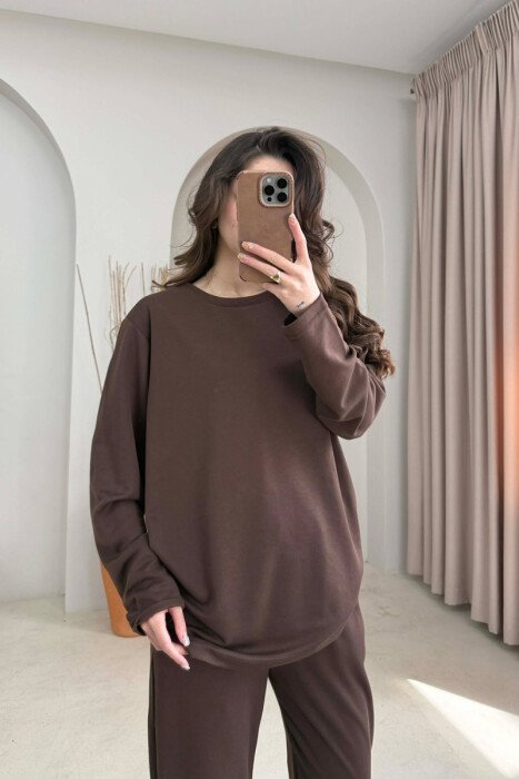 SET NJE NGJYRESH BLUZE + TUTA PER FEMRA NE NGJYRE KAFE - 5