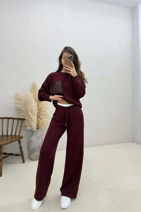 SET NJE NGJYRESH BLUZE + TUTA PER FEMRA NE NGJYRE VISHNJE - 1