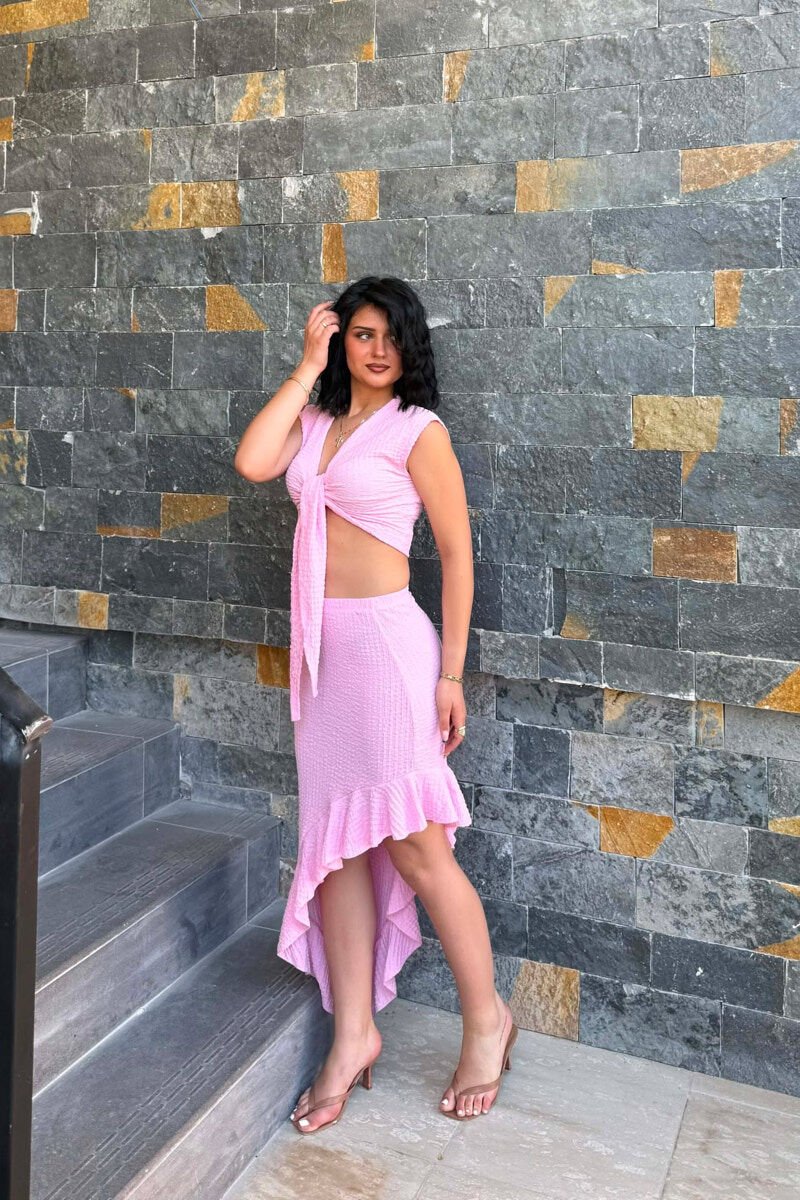 SET NJE NGJYRESH CROP TOP + FUND PER FEMRA NE NGJYRE ROZE - 1