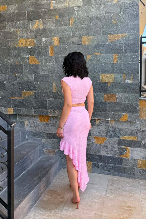 SET NJE NGJYRESH CROP TOP + FUND PER FEMRA NE NGJYRE ROZE - 5