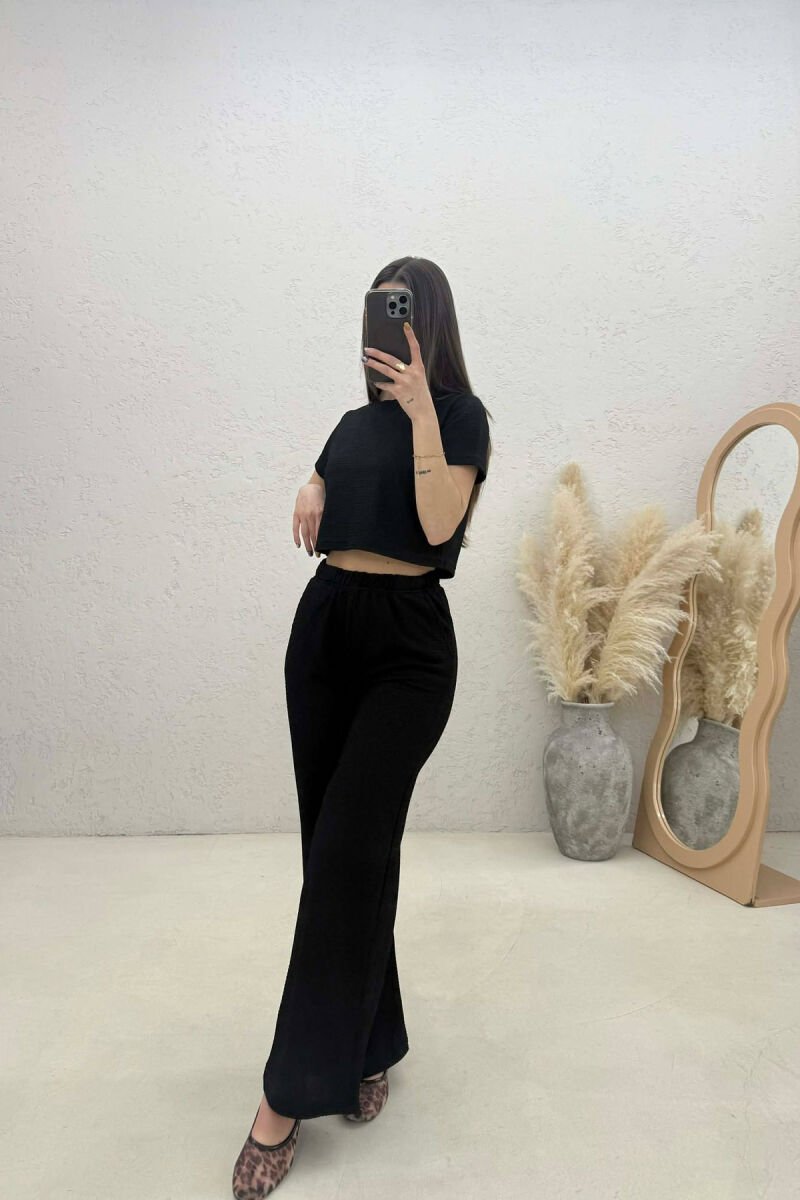 SET NJE NGJYRESH CROP TOP + PANTALLONA PER FEMRA NE NGJYRE TE ZEZE - 2