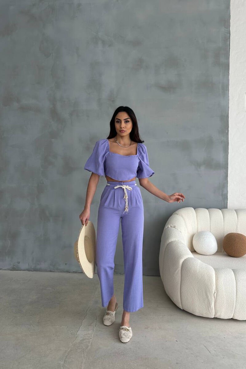 SET NJE NGJYRESH CROP TOP + PANATLLONA PER FEMRA NE NGJYRE LEJLA - 1