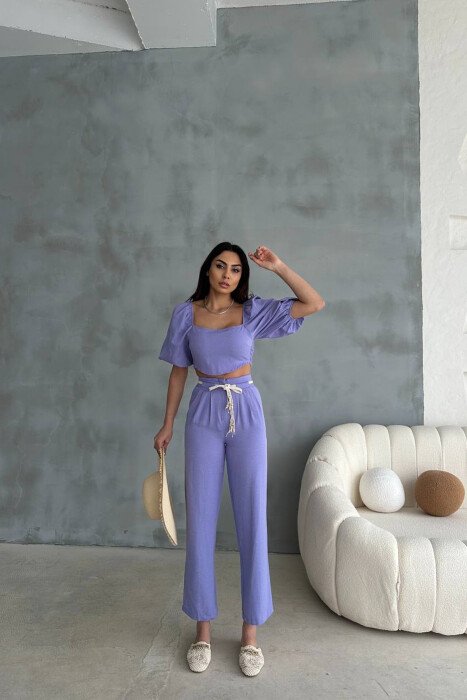 SET NJE NGJYRESH CROP TOP + PANATLLONA PER FEMRA NE NGJYRE LEJLA - 2