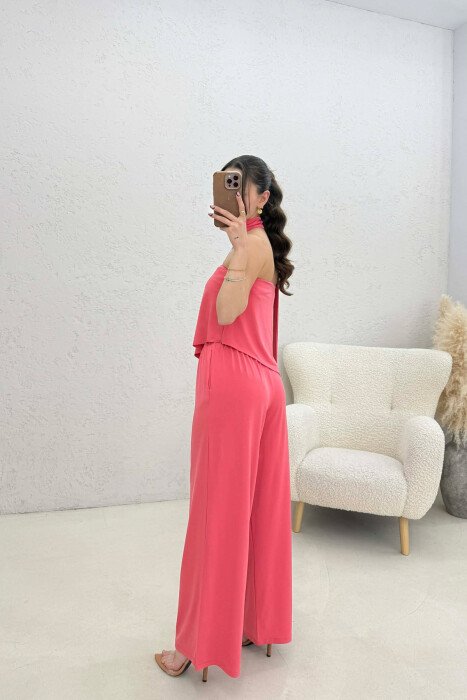 SET NJE NGJYRESH CROP TOP + PANTALLONA PER FEMRA NE NGJYRE ROZE - 4