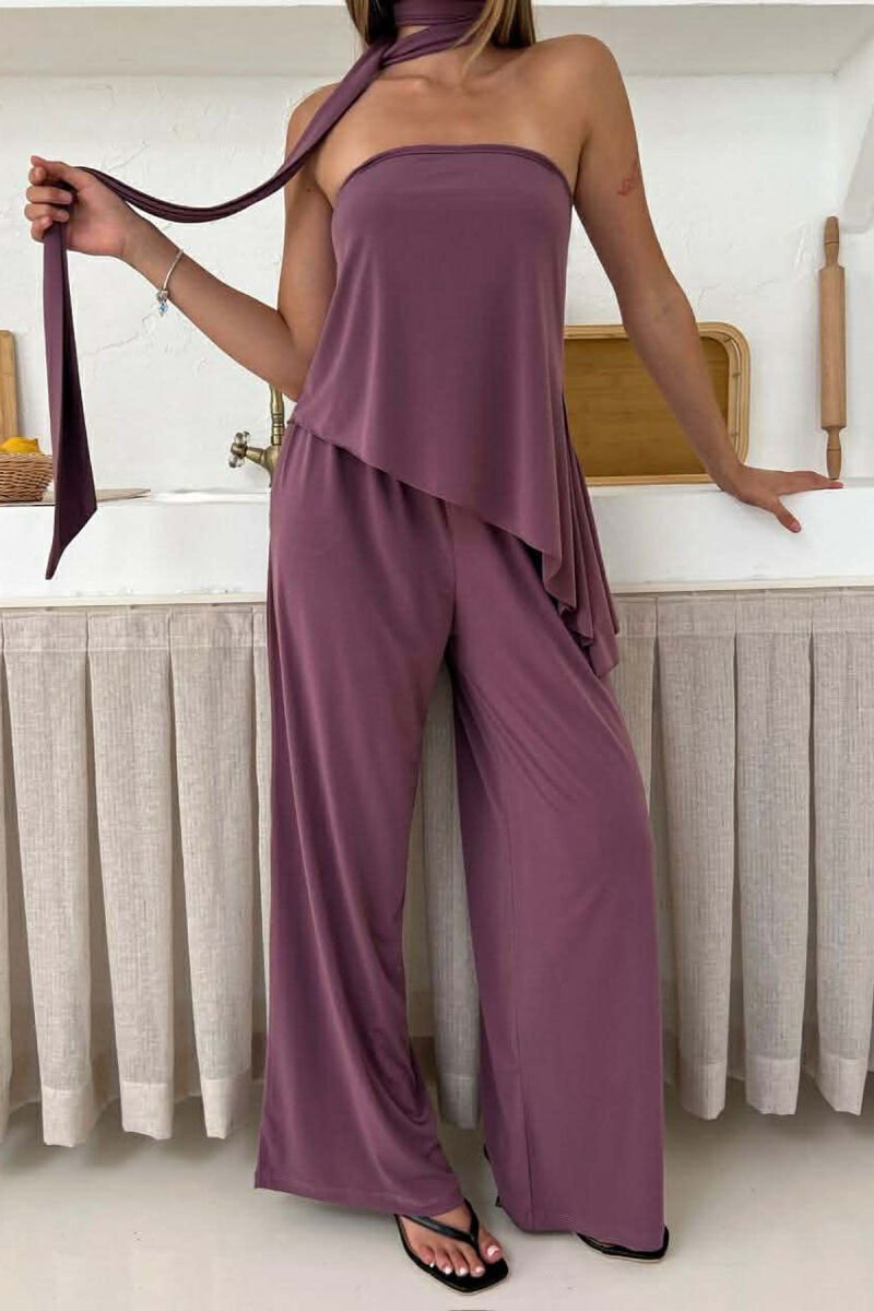 SET NJE NGJYRESH CROP TOP + PANTALLONA PER FEMRA NE NGJYRE UTHULL - 2