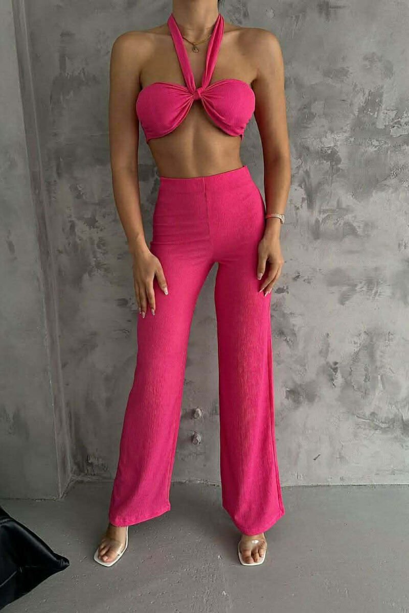 SET NJE NGJYRESH CROP TOP + PANTALLONA PER FEMRA NE NGJYRE CIKLAMI - 1