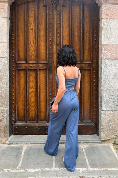 SET NJE NGJYRESH CROP TOP + PANTALLONA PER FEMRA NE NGJYREN BLU - 4