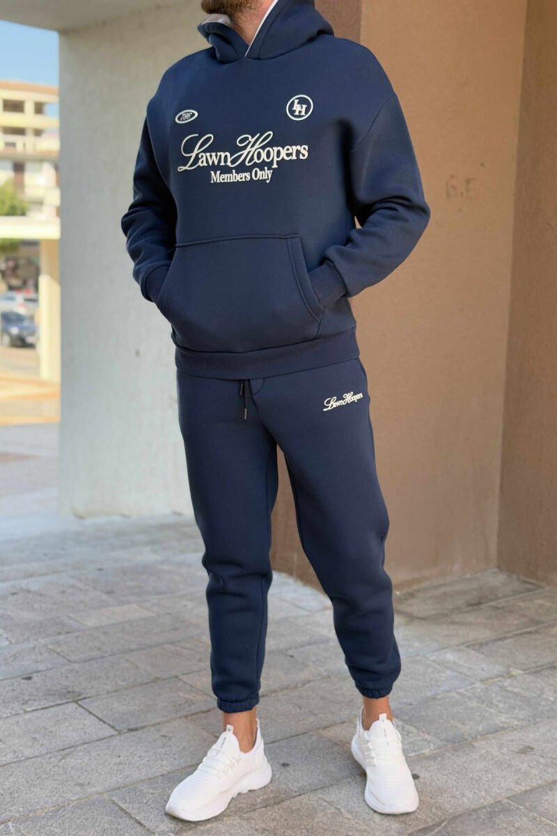 SET NJË NGJYRËSH HOODIE ME SHKRIM PARA+TUTA PËR MESHKUJ NË NGJYRË BLU - 1
