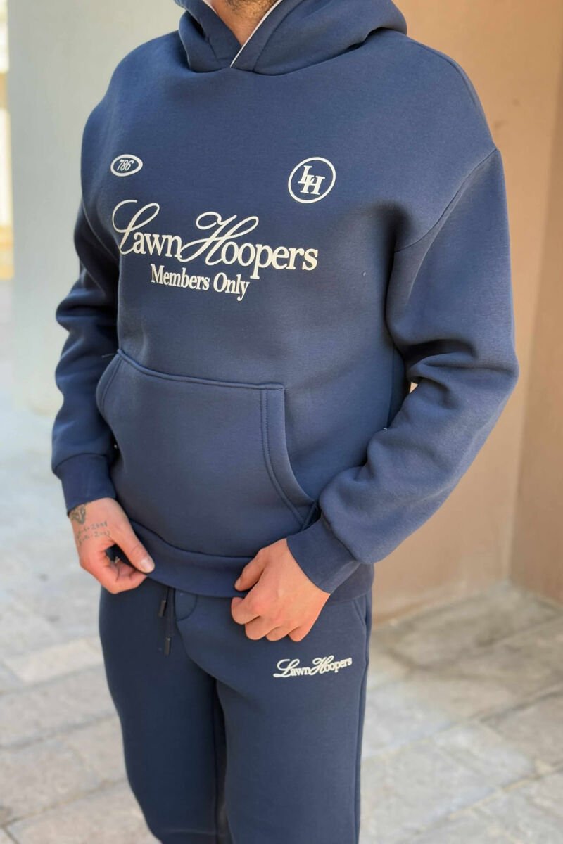 SET NJË NGJYRËSH HOODIE ME SHKRIM PARA+TUTA PËR MESHKUJ NË NGJYRË BLU - 2