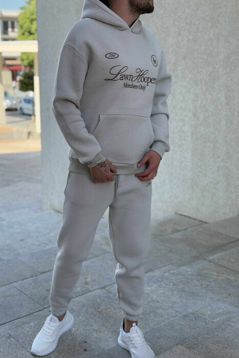 SET NJË NGJYRËSH HOODIE ME SHKRIM PARA+TUTA PËR MESHKUJ NË NGJYRË GRI TË ZBARDHUR - 5