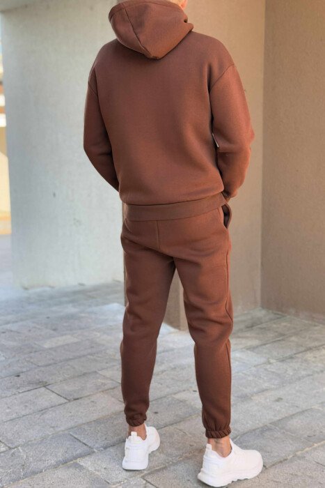 SET NJË NGJYRËSH HOODIE ME SHKRIM PARA+TUTA PËR MESHKUJ NË NGJYRË KAFE - 4