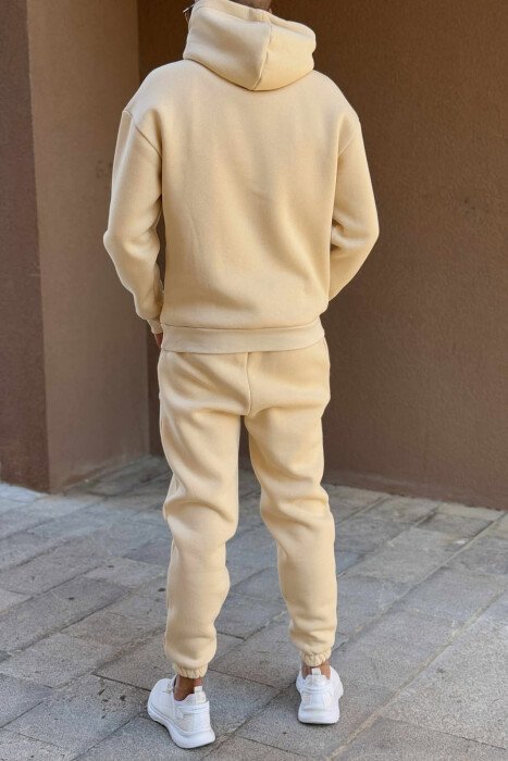 SET NJË NGJYRËSH HOODIE ME SHKRIM PARA+TUTA PËR MESHKUJ NË NGJYRË KREM - 5