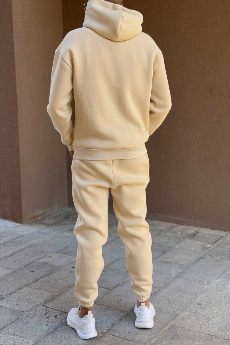 SET NJË NGJYRËSH HOODIE ME SHKRIM PARA+TUTA PËR MESHKUJ NË NGJYRË KREM - 5