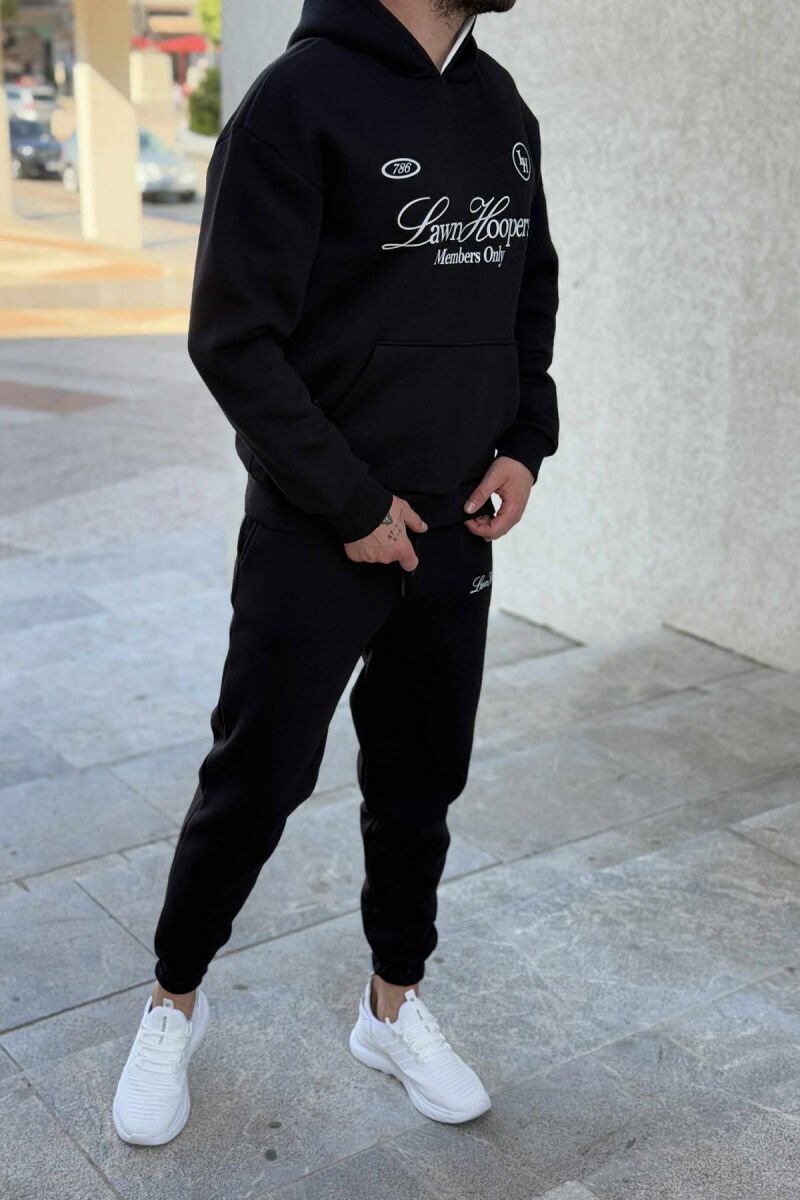 SET NJË NGJYRËSH HOODIE ME SHKRIM PARA+TUTA PËR MESHKUJ NË NGJYRË TË ZEZË - 4