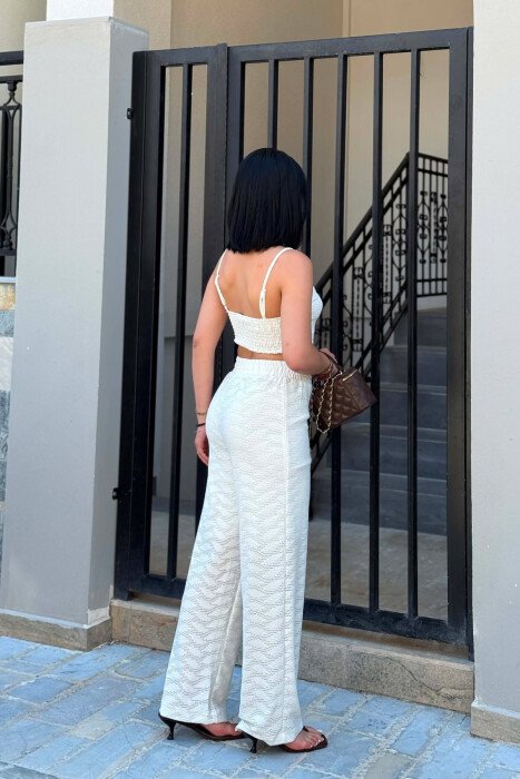 SET NJE NGJYRESH I QENDISUR CROP TOP + PANTALLONA PER FEMRA NE NGJYRE TE BARDHE - 3