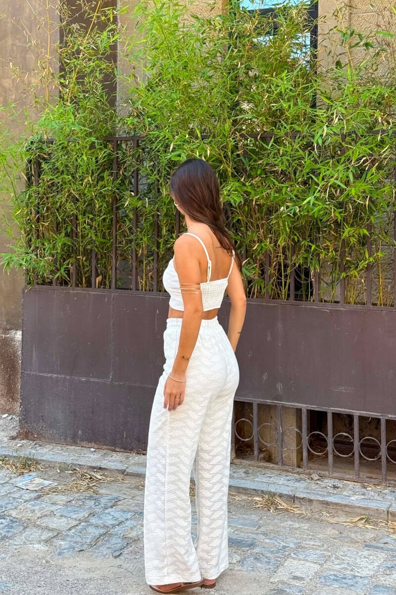SET NJE NGJYRESH I QENDISUR CROP TOP + PANTALLONA PER FEMRA NE NGJYRE TE BARDHE - 4