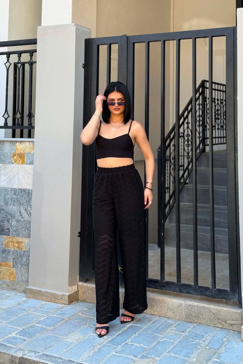 SET NJE NGJYRESH I QENDISUR CROP TOP + PANTALLONA PER FEMRA NE NGJYRE TE ZEZE - 1