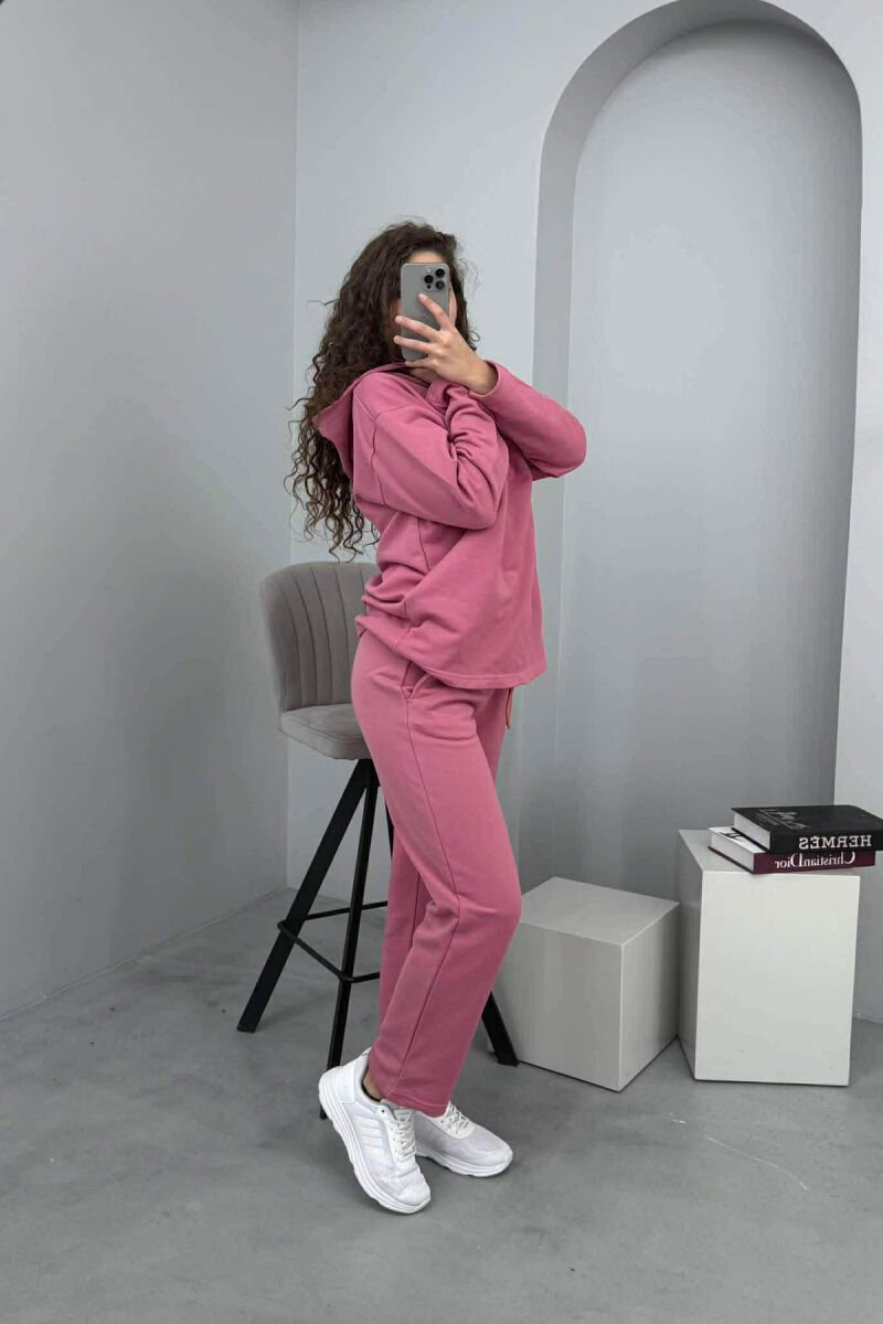 SET NJËNGJYRËSH I THJESHTË HOODIE+TUTA PËR FEMRA NË NGJYRËN LEJLA E ZBARDHUR - 2