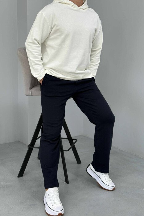 SET NJËNGJYRËSH I THJESHTË HOODIE+TUTA PËR MESHKUJ NË NGJYRËN BLU+E BARDHË - 3