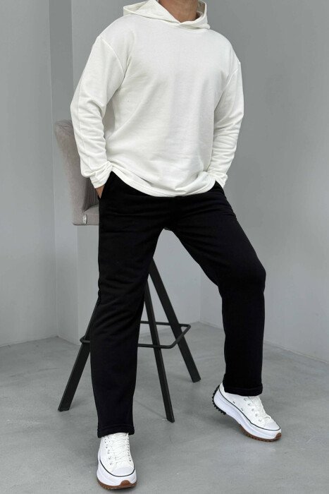 SET NJËNGJYRËSH I THJESHTË HOODIE+TUTA PËR MESHKUJ NË NGJYRËN E ZEZË+E BARDHË - 1
