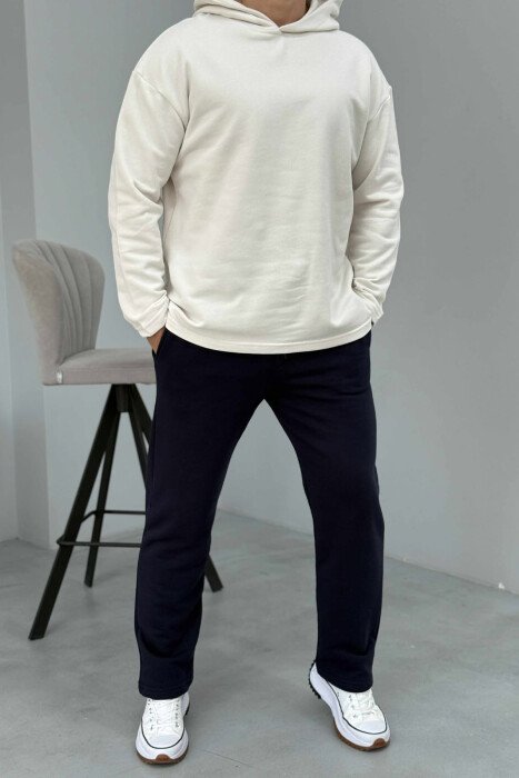 SET NJËNGJYRËSH I THJESHTË HOODIE+TUTA PËR MESHKUJ NË NGJYRËN KREM+BLU - 1