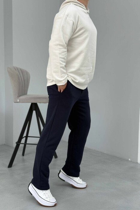 SET NJËNGJYRËSH I THJESHTË HOODIE+TUTA PËR MESHKUJ NË NGJYRËN KREM+BLU - 2