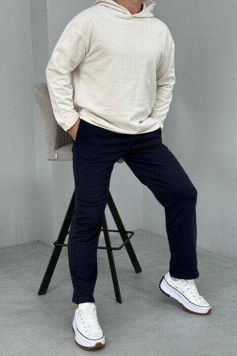 SET NJËNGJYRËSH I THJESHTË HOODIE+TUTA PËR MESHKUJ NË NGJYRËN KREM+BLU - 3