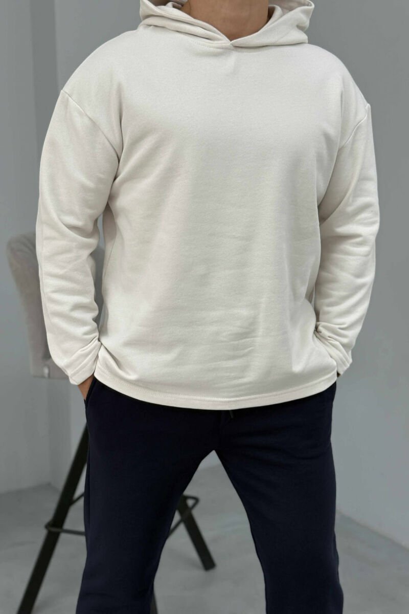 SET NJËNGJYRËSH I THJESHTË HOODIE+TUTA PËR MESHKUJ NË NGJYRËN KREM+BLU - 4