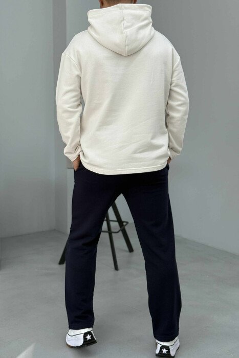 SET NJËNGJYRËSH I THJESHTË HOODIE+TUTA PËR MESHKUJ NË NGJYRËN KREM+BLU - 5