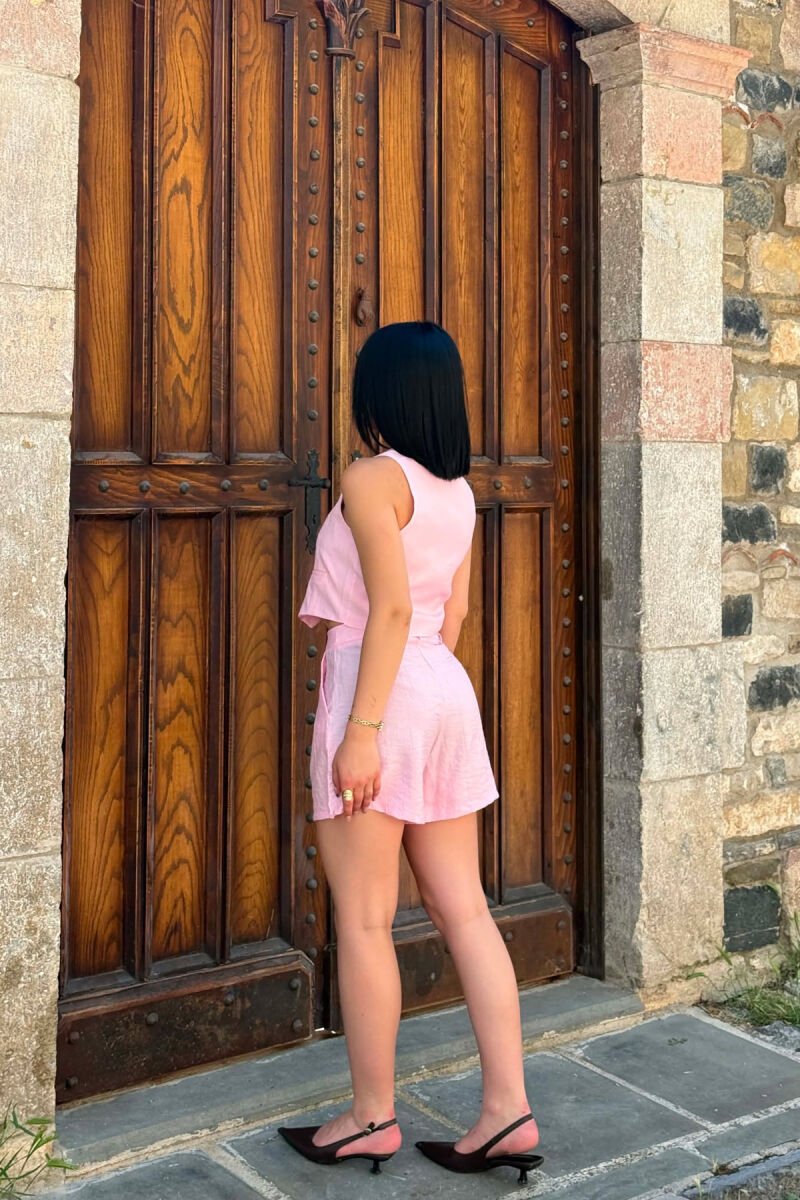 SET NJE NGJYRESH I THJESHTE JELEK + SHORTS PER FEMRA NE NGJYRE ROZE - 3