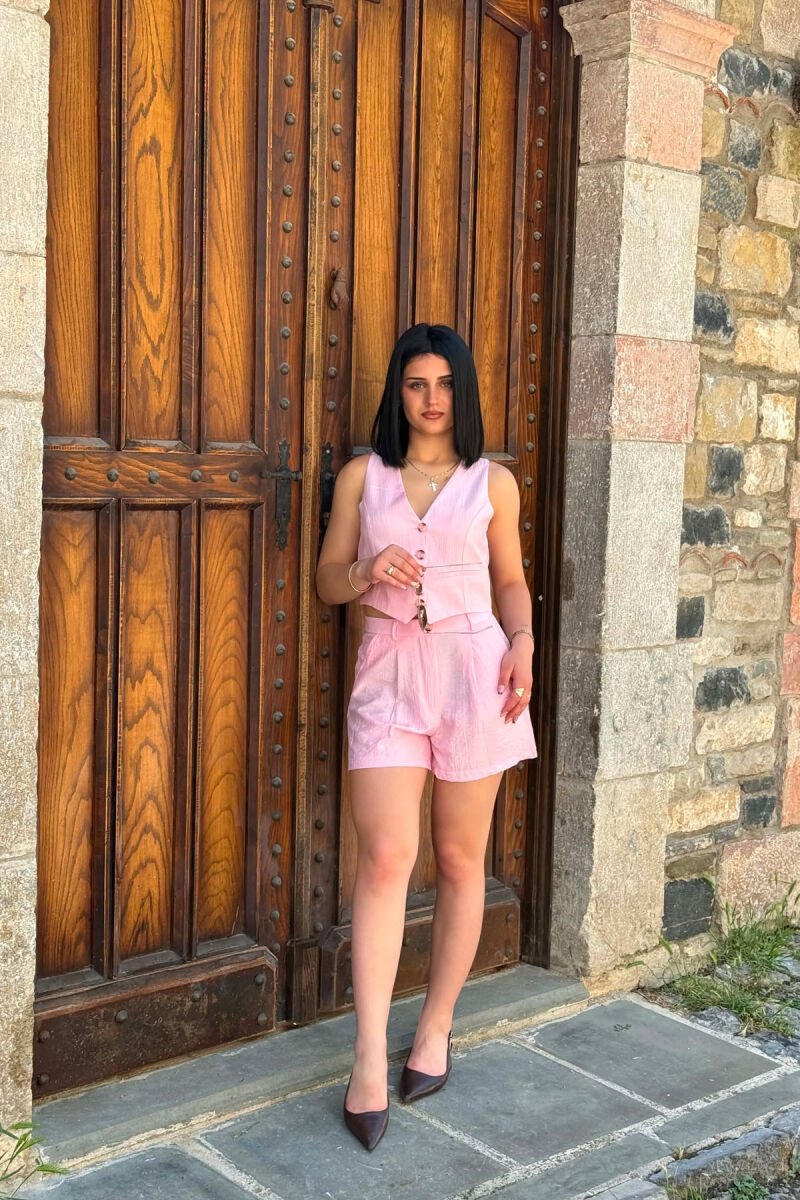 SET NJE NGJYRESH I THJESHTE JELEK + SHORTS PER FEMRA NE NGJYRE ROZE - 5