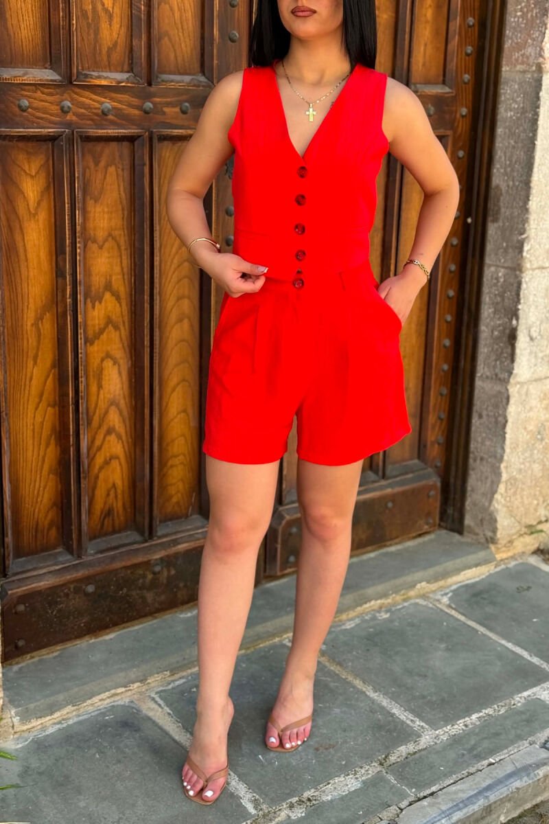 SET NJE NGJYRESH I THJESHTE JELEK + SHORTS PER FEMRA NE NGJYRE TE KUQE - 6