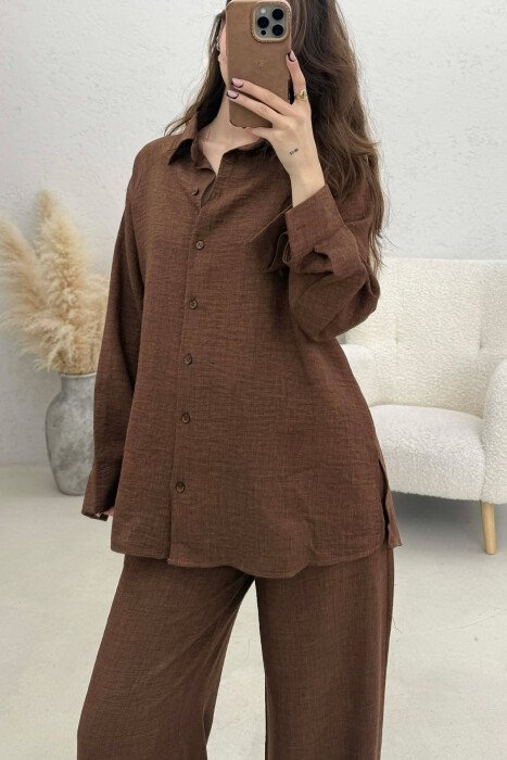 SET NJE NGJYRESH I THJESHTE KEMISHE+PANTALLONA PER FEMRA NE NGJYRE KAFE - 3
