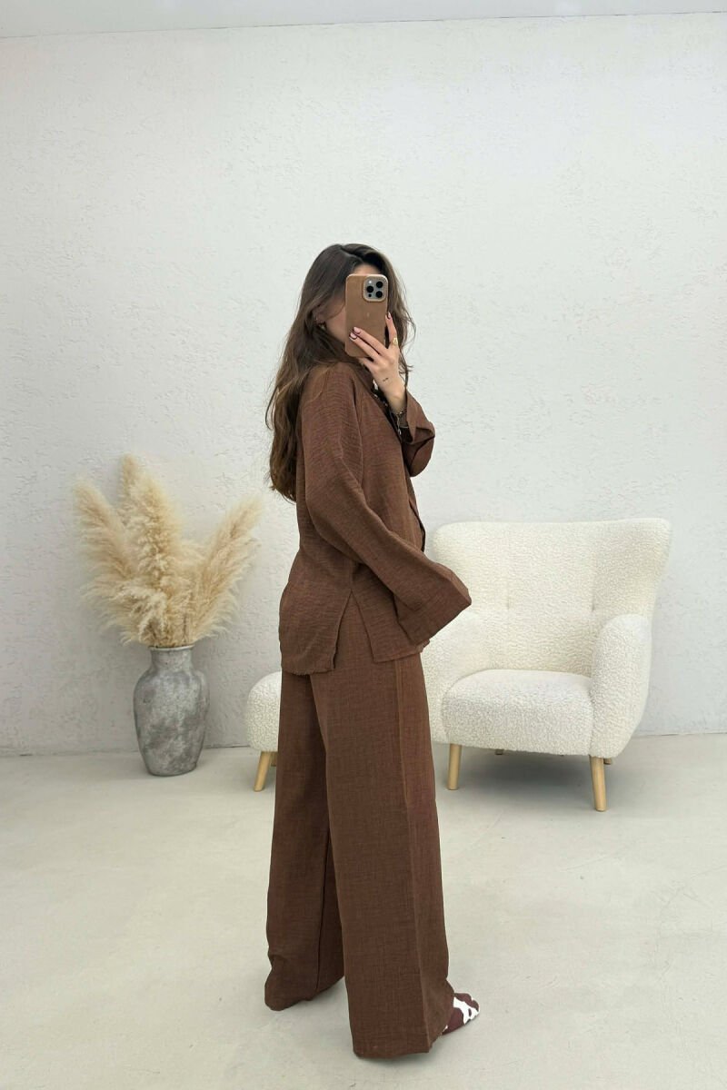 SET NJE NGJYRESH I THJESHTE KEMISHE+PANTALLONA PER FEMRA NE NGJYRE KAFE - 5