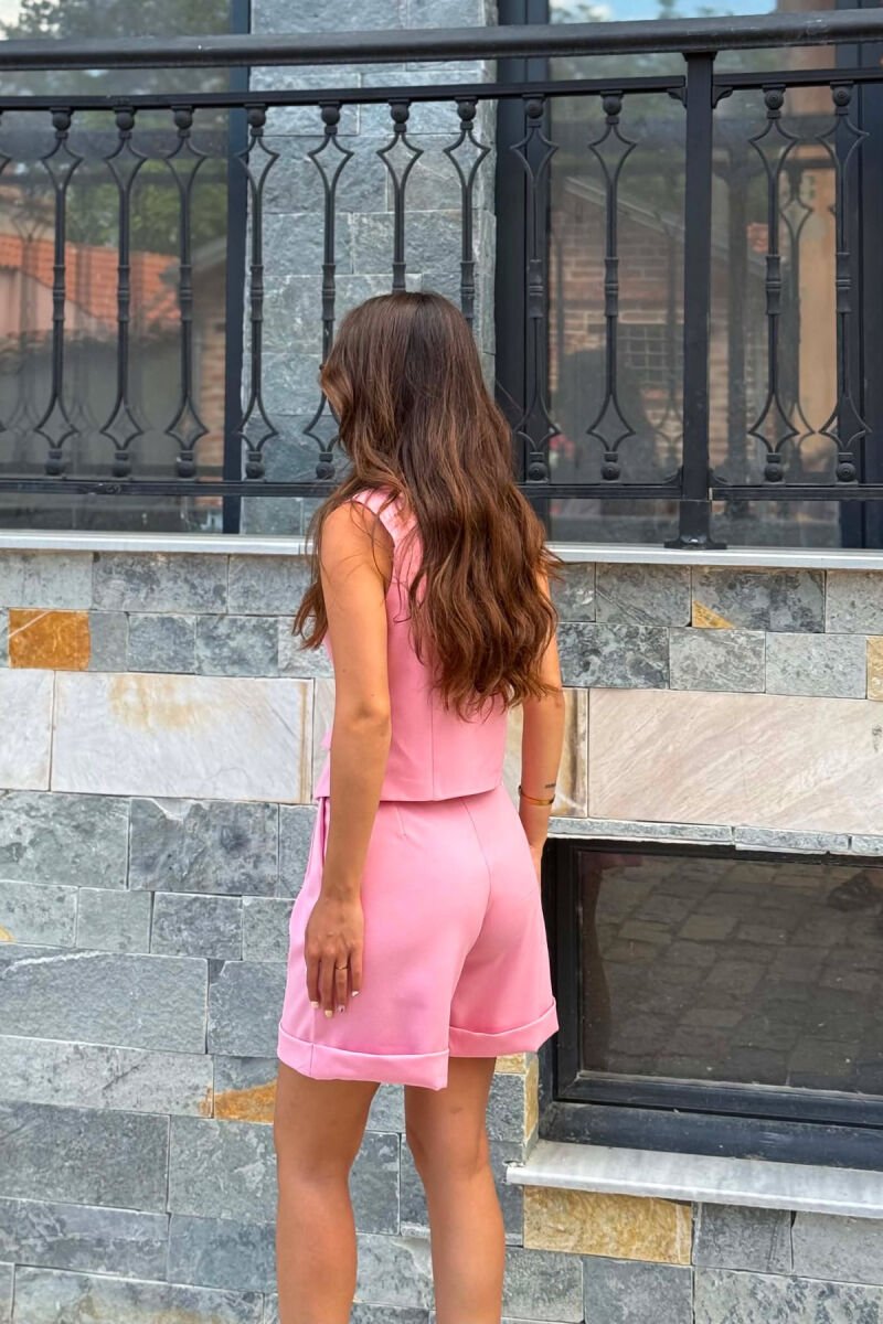 SET NJE NGJYRESH JELEK I THJESHTE + PANTALLONA TE SHKURTRA PER FEMRA NE NGJYRE ROZE - 4