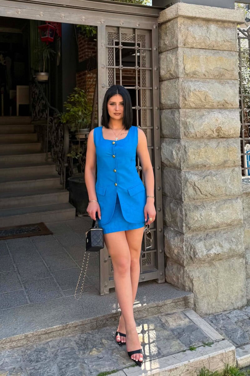 SET NJE NGJYRESH JELEK ME BUTONA GOLD + FUND PER FEMRA NE NGJYRE BLU - 1