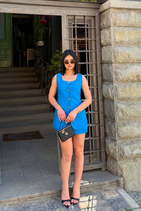 SET NJE NGJYRESH JELEK ME BUTONA GOLD + FUND PER FEMRA NE NGJYRE BLU - 2