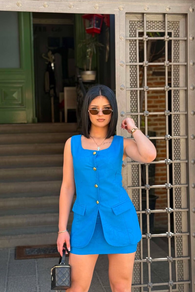 SET NJE NGJYRESH JELEK ME BUTONA GOLD + FUND PER FEMRA NE NGJYRE BLU - 4