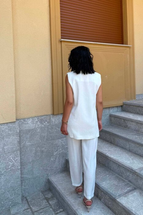 SET NJE NGJYRESH JELEK ME BUTONA + PANTALLONA PER FEMRA NE NGJYRE TE BARDHE - 5